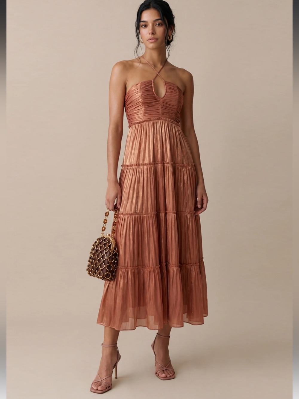 NWT o.p.t East Ethereal Shimmer Metallic Cowboy Copper Few Moda Rust Dress M